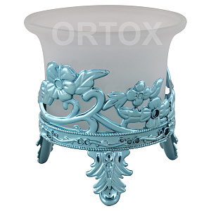 Лампада настольная голубая узорная, со стаканчиком из матового стекла, 6х7 см (растительный орнамент)