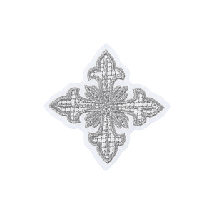 Крест на облачение пришивной белый, серебряная нить (6,5 см)