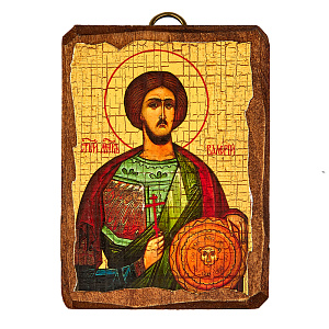 Икона мученика Валерия Мелитинского, 6,5х9 см, под старину №3 (береза)