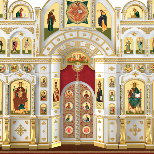Иконостас "Рождественский" четырехъярусный белый с золотом (поталь), 848,5х763х53 см фото 5