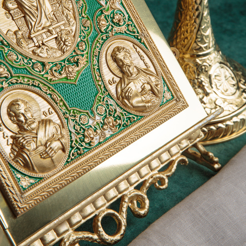 Апостол зелёный, полный оклад "под золото", эмаль, 23х30 см фото 5