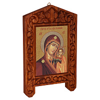 Икона Божией Матери "Казанская" на резной доске "Суздальская", холст с золочением