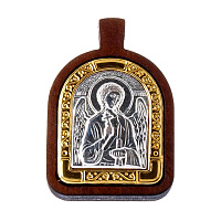 Образок деревянный с ликом Ангела Хранителя из мельхиора в серебрении, 1,9х2,2 см
