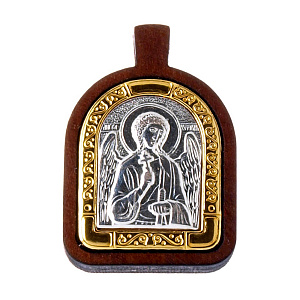Образок деревянный с ликом Ангела Хранителя из мельхиора в серебрении, 1,9х2,2 см (средний вес 3 г)