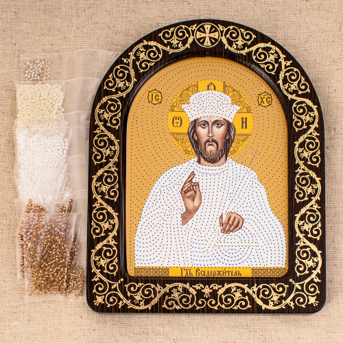 Набор для вышивания бисером "Икона Спасителя "Господь Вседержитель", 13,5х17 см, с фигурной рамкой фото 2 Набор для вышивания бисером "Икона Спасителя "Господь Вседержитель", 13,5х17 см, с фигурной рамкой фото 2