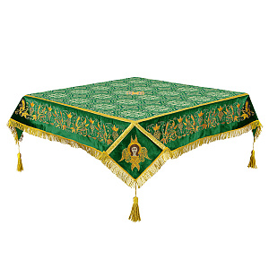 Пелена на престол комбинированная, зеленая с золотом, вышивка (100х100, средник 50х50 см)