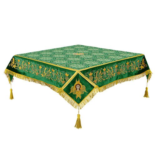 Пелена на престол комбинированная, зеленая с золотом, вышивка