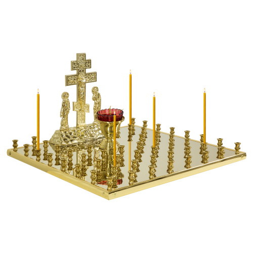 Крышка панихидного стола на 50 свечей с литой Голгофой, 50х50 см фото 8
