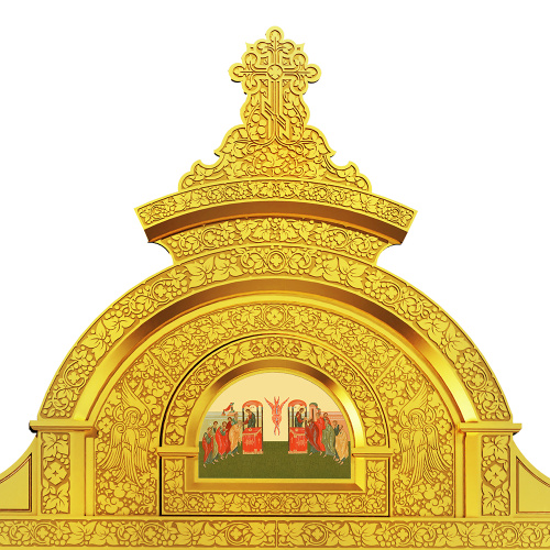 Иконостас деревянный резной "Владимирский" двухъярусный, цвет "золото", 690х528х40 см фото 4