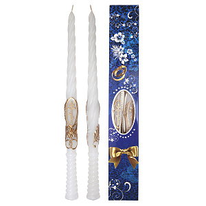 Свечи венчальные парафиновые с золотым декором, 2 штуки, 37,5 см (Ø 2,5 см)