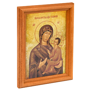 Икона Божией Матери "Тихвинская" в деревянной рамке, 12х1,5х17 см (стекло, картон)