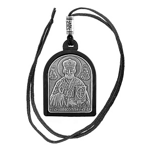 Икона в машину подвесная с ликами Спасителя и свт. Николая Чудотворца, мельхиор в серебрении (на шнурке)