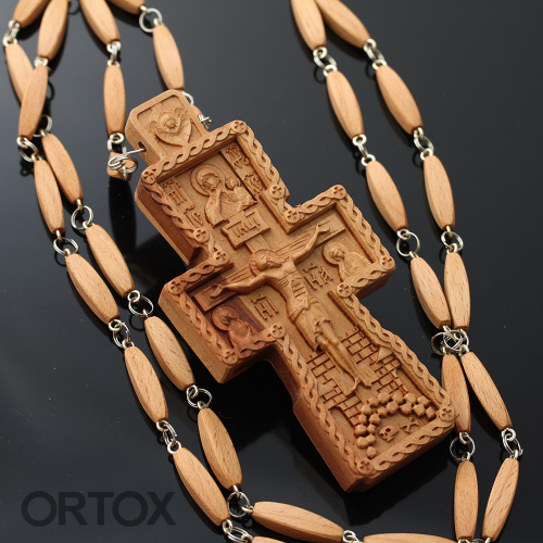 Крест наперсный "Наградной" деревянный резной, с цепью, 7х11 см фото 5