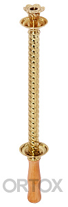 Подсвечник диаконский латунный с деревянной ручкой, 7х47 см (вес 0,6 кг)