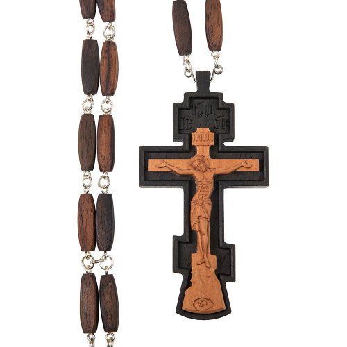 Крест наперсный деревянный резной, с цепью, 5,5х10,5 см фото 2