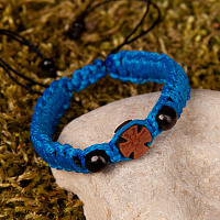 Браслет плетеный с крестиком, синий