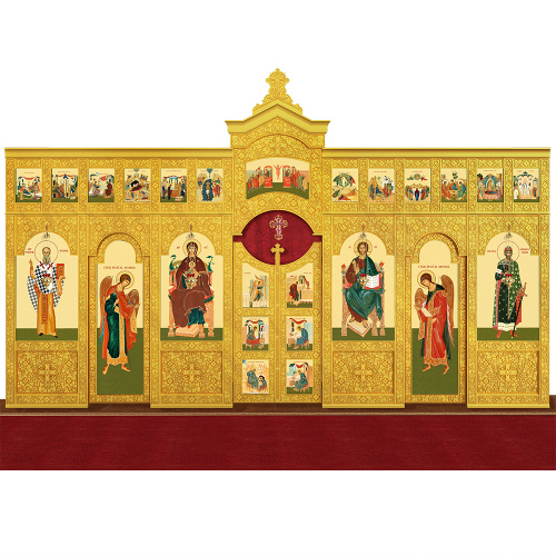 Иконостас деревянный "Суздальский" двухъярусный, цвет "золото", 608х378х25,4 см фото 2 Иконостас деревянный "Суздальский" двухъярусный, цвет "золото", 608х378х25,4 см фото 2