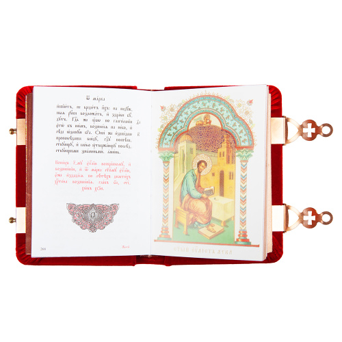 Евангелие требное малое красное, оклад "под бронзу", бархат, 12х16 см фото 8