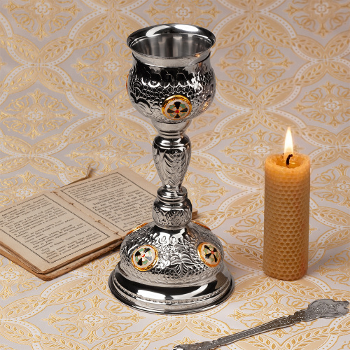 Потир № 15 на 0,25 л, латунь, нержавеющая сталь, никелирование, 13х28 см фото 2