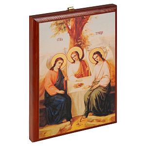 Икона Святой Троицы, на дереве, цвет "кипарис", на холсте, с золочением, №2 (16х22,5 см (под икону А5))