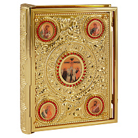Оклад для Евангелия напрестольного, цинковый сплав, цвет "под золото", камни, 25х5х35 см