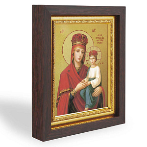 Икона Божией Матери "Споручница Грешных", в узком багете, цвет "темный дуб", на холсте, с золочением (14,3х17,4 см (под икону А7))
