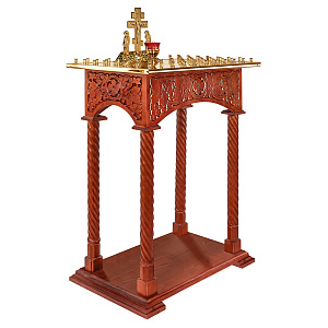 Панихидный стол на 70-100 свечей "Суздальский", цвет "кипарис", колонны, резьба (на 70 свечей, сосна)
