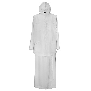 Комплект: подрясник, жилет, скуфья с вышивкой, белый мокрый шелк (с карманами)