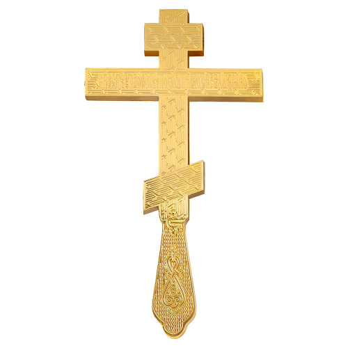 Крест напрестольный / требный, цинковый сплав, голубая эмаль, синие камни, 14,5х26 см фото 7