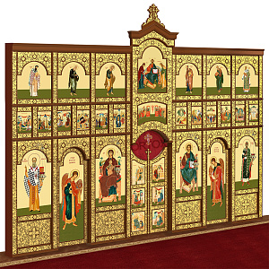 Иконостас "Суздальский" трехъярусный, цвет "кипарис с золотом", 608х483х25,4 см (ясень)