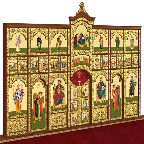 Иконостас "Суздальский" трехъярусный, цвет "кипарис с золотом", 608х483х25,4 см