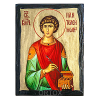 Икона великомученика и целителя Пантелеимона, 17х23 см, ольха, золочение №1