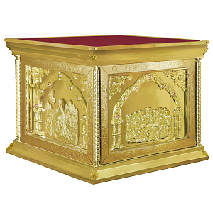 Облачение на престол "Золотые своды", чеканка, ткань, высота 107 см (130х130х107 см красная ткань, композит)