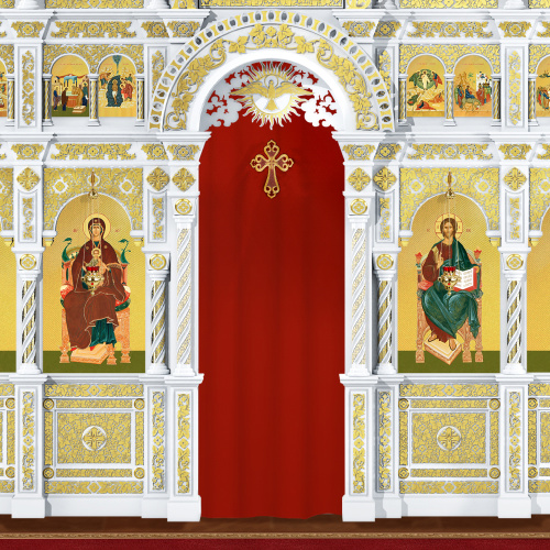 Катапетасма с вышитым крестом, креп-сатин, красная, 140х215 см фото 3