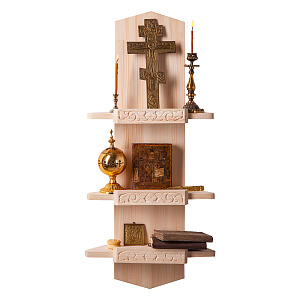 Полка для икон "Суздальская" угловая, цвет "натуральное дерево", 3 яруса (без покрытия, 35 см)