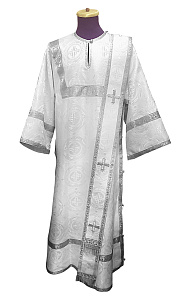 Облачение диаконское белое, шелк, отделка галун серебро с рисунком крест (машинная вышивка)