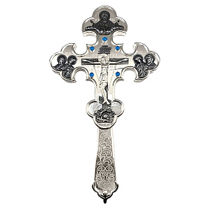 Крест напрестольный латунный в серебрении с фианитами, 20,5х35,5 см (гравировка)
