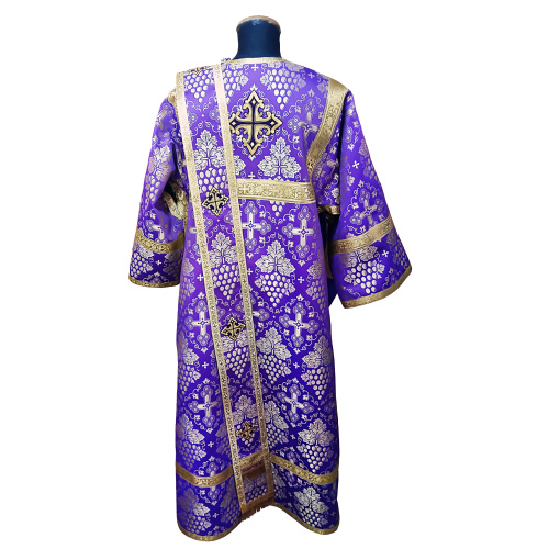 Облачение диаконское фиолетовое, шелк, отделка галун золото с рисунком крест фото 2