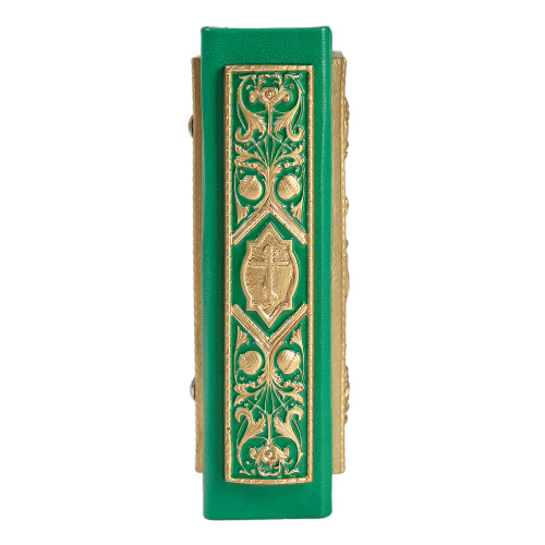 Евангелие требное малое зеленое, оклад "под золото", кожа, эмаль, 12х16 см фото 11