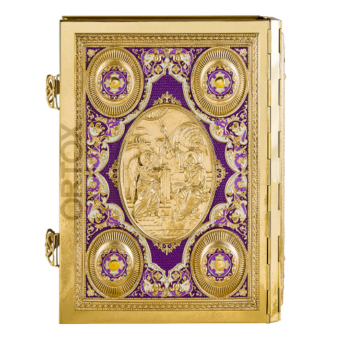 Евангелие напрестольное фиолетовое, полный оклад "под золото", 24х31 см фото 7