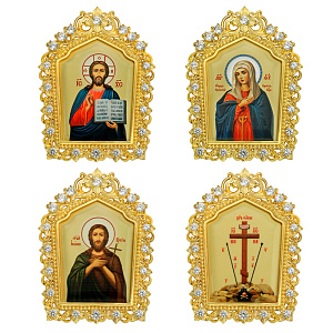 Накладки на митру (комплект из 4 штук) из ювелирного сплава в позолоте, с фианитами, №19 (металл)