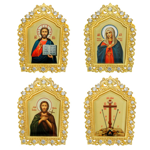 Накладки на митру (комплект из 4 штук) из ювелирного сплава в позолоте, с фианитами, №19