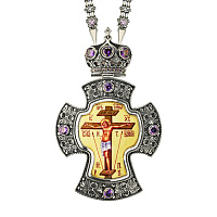 Крест наперсный серебряный, фиолетовые фианиты, высота 11 см