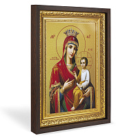 Икона Божией Матери "Скоропослушница", в широком багете, цвет "темный дуб", на холсте, с золочением №2