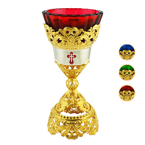 Лампада напрестольная из ювелирного сплава с позолотой, 7х17,5 см (красный стаканчик)