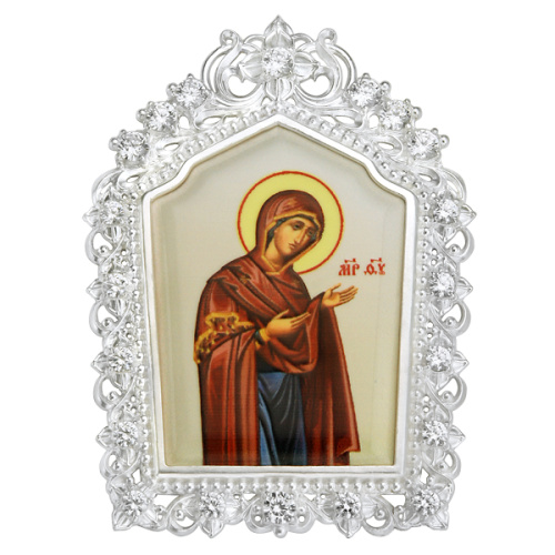Накладки на митру (комплект из 4 штук) из ювелирного сплава в серебрении, с фианитами, №7 фото 3