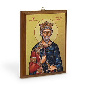 Икона равноапостольного великого князя Владимира на деревянной основе, цвет "кипарис", на холсте с золочением (16х22,5 см (икона А5))