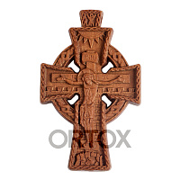 Деревянный нательный крестик "Новгородский" с распятием, цвет темный, высота 5,3 см