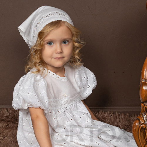 Платье для крещения "Анютины глазки" для девочки белое из муслина, размер в ассортименте фото 6