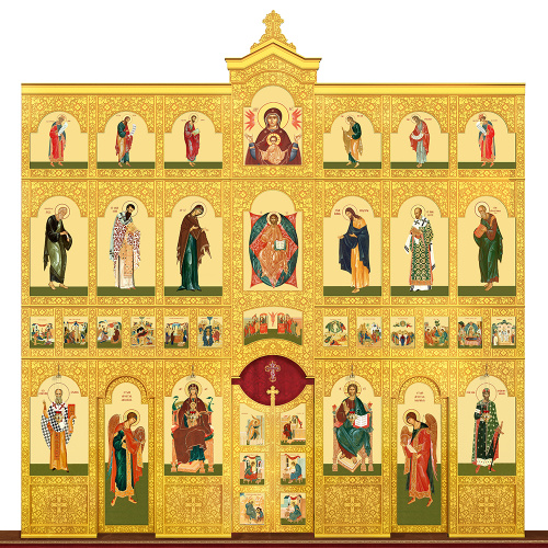 Иконостас деревянный "Суздальский" четырехъярусный, цвет "золото", 608х637х25,4 см фото 2